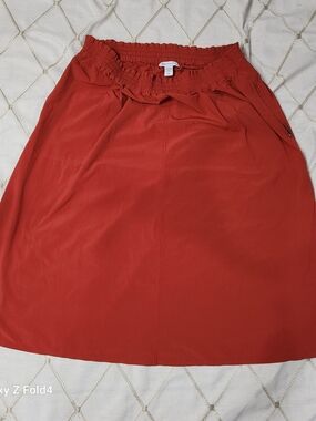 Athleta Savannah Skirt Burnt Orange Rust Paperbag Waist Pockets XL Travel Midi